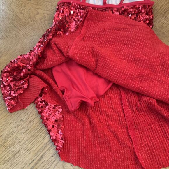 WEISSMAN Dance Costume Red sequin jewel IC Style 8809 - Picture 3 of 5
